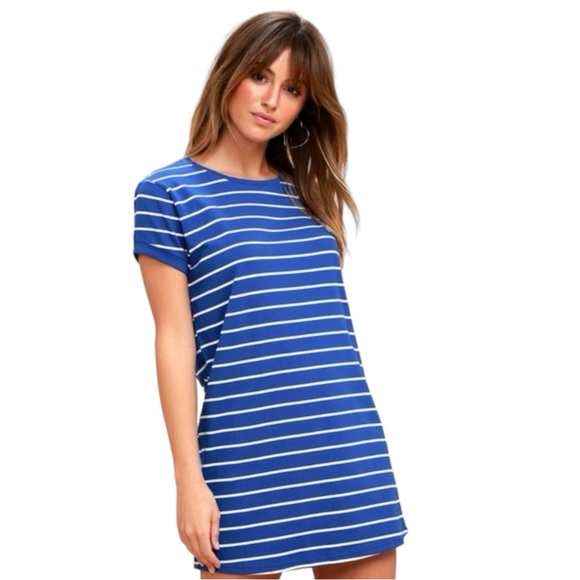 Lulu's Blue White Striped T Shirt Dress Sz S GUC - Picture 1 of 9